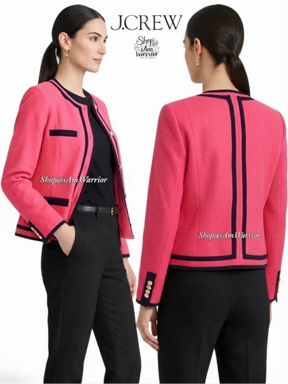 J.Crew bright pink black tipped cropped lady jacket *shop@iamwarrior